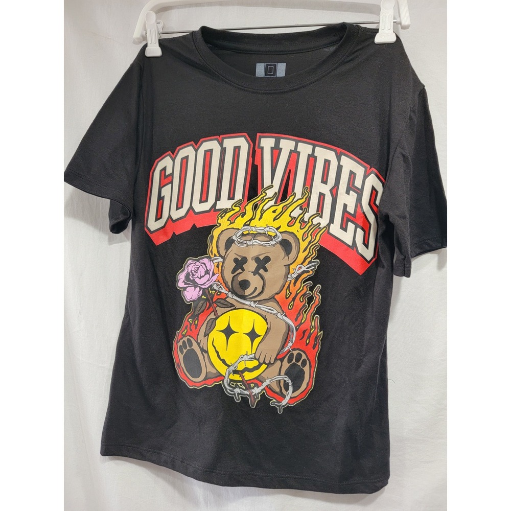 Hustle Gang Kids Boys T-Shirt Black Size M10/12 Good Vibes Teddy Bear Streetwear